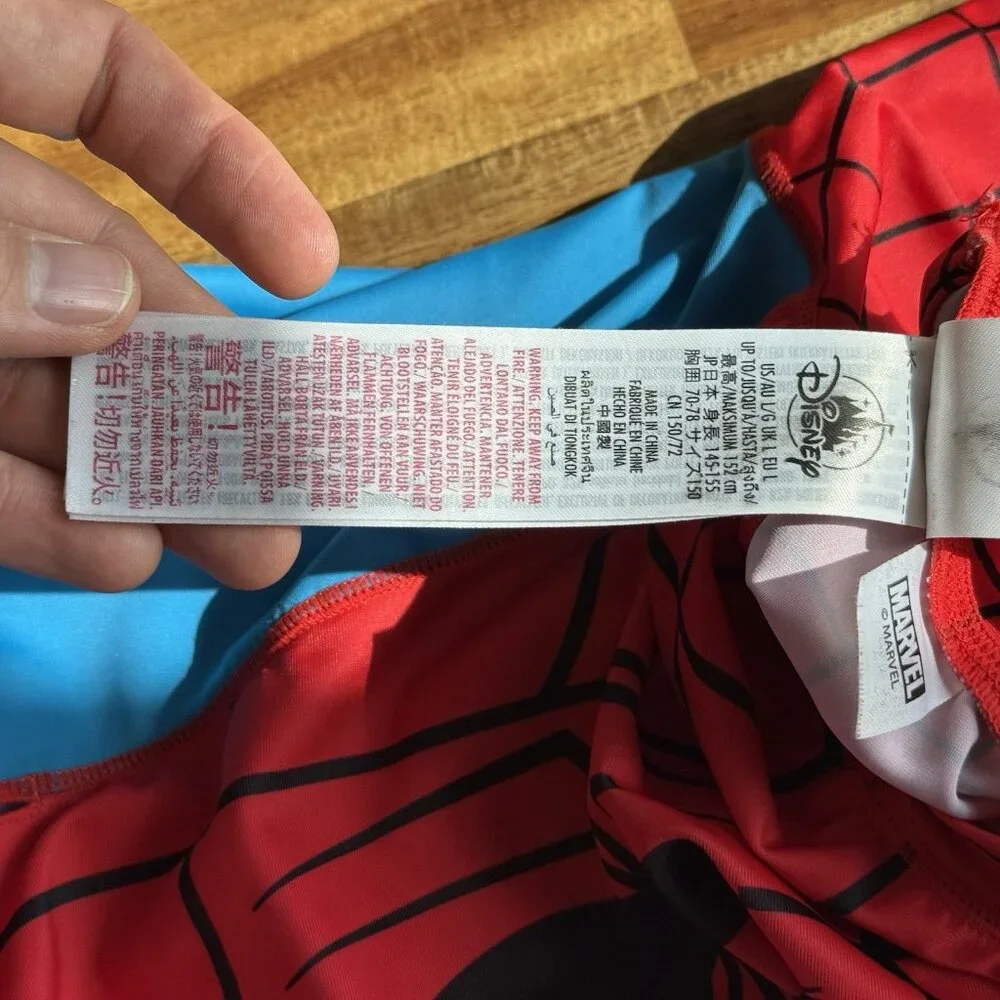 Disney Store Spider-Man Adaptive Swimsuit Rashguard‎ Sz Large *UPF 50+* Marvel